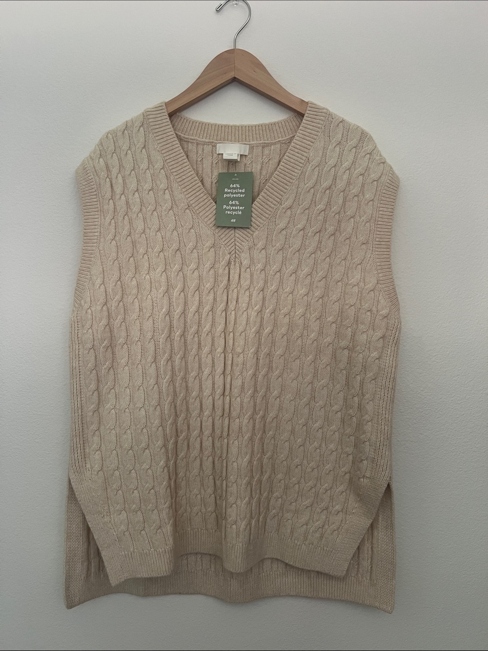 H&M Cream Cable Knit V-Neck Sweater Vest
